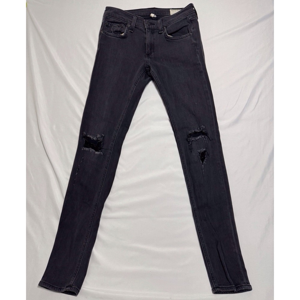 Rag and Bone Jeans Womens 25 Black Soft Rock Skinny Distressed Low Rise USA